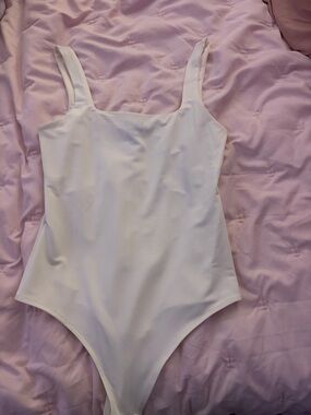 Fashion Nova White Square-Neck One-Piece Swimsuit